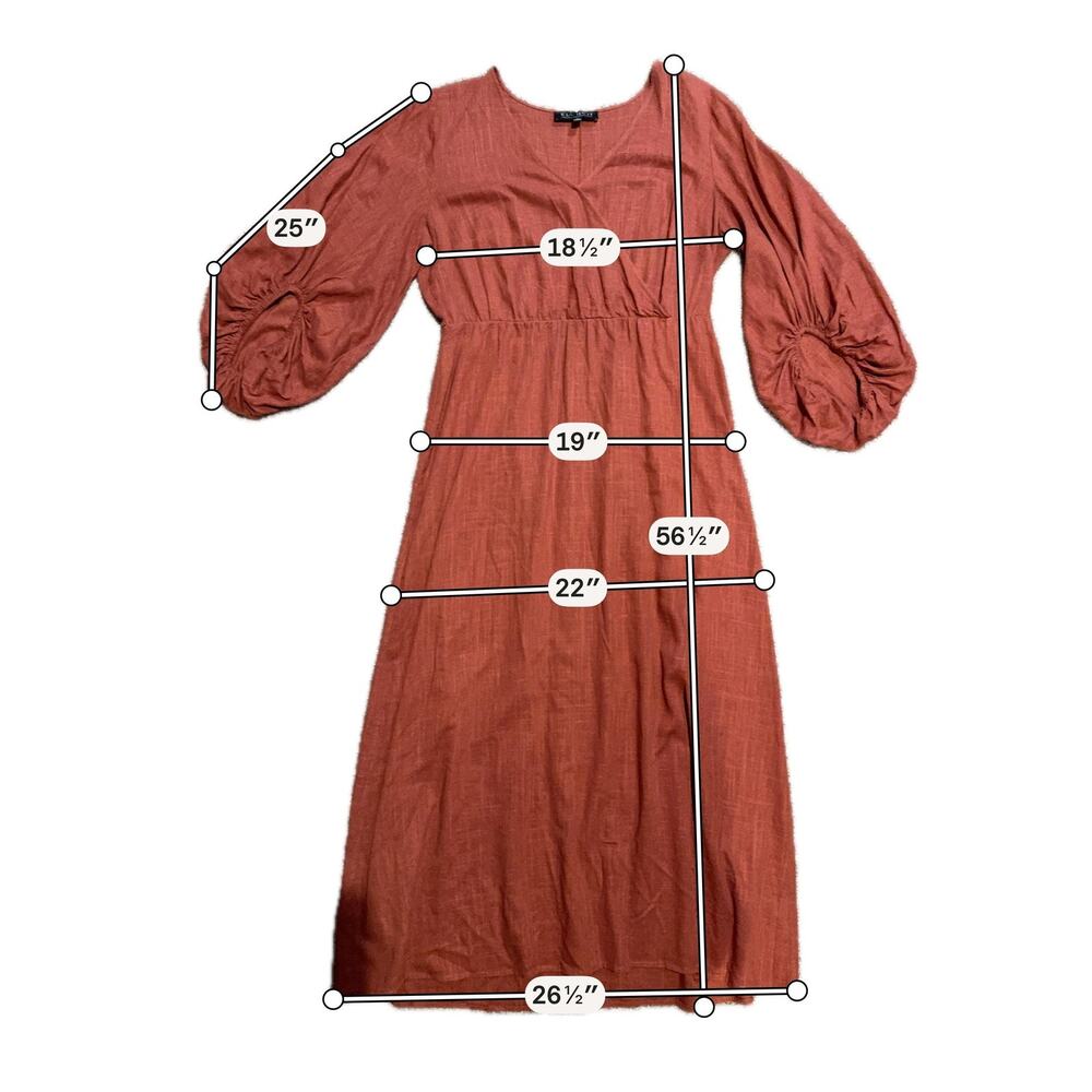 Eloquii Wrap Dress Womens 14 Rust Orange Linen Maxi Balloon Sleeve Side Slit - Picture 5 of 7